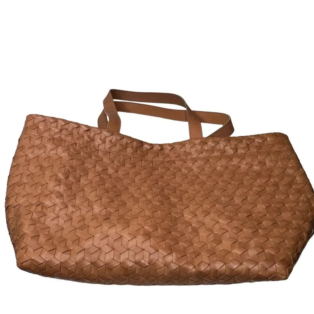 Madewell $198 Large Woven Leather Tote Desert Camel NJ252 - Picture 4 of 7